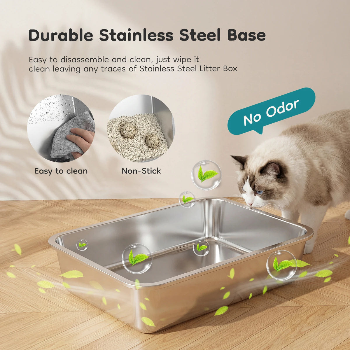 Fully Enclosed Stainless Steel Cat Litter Box Includes Scoop