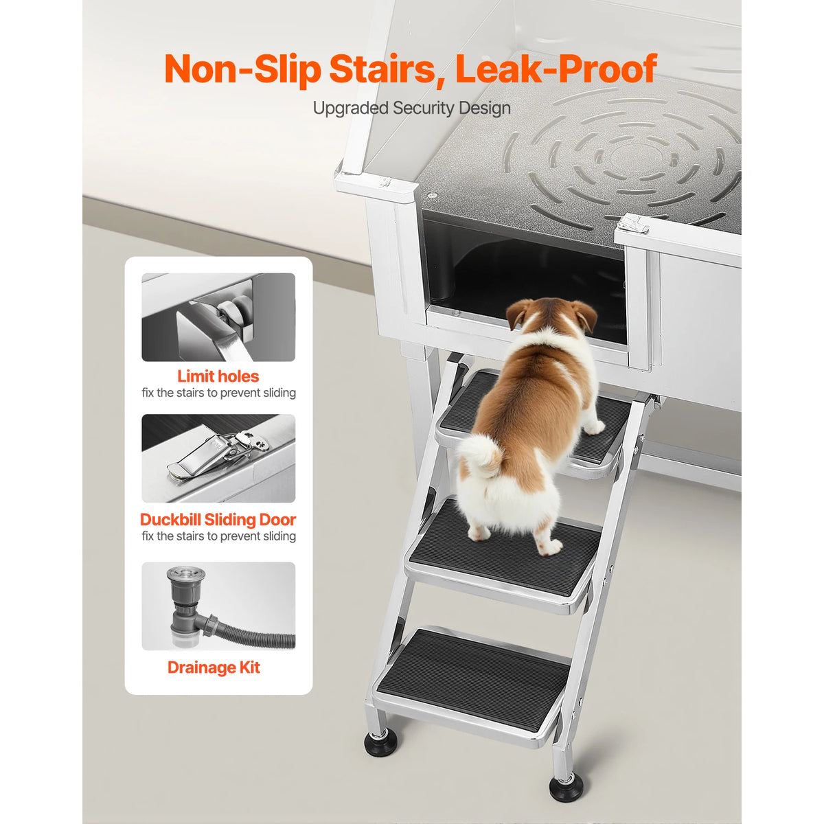 SucceBuy Stainless Steel Dog Grooming Tub With Storage And Faucet