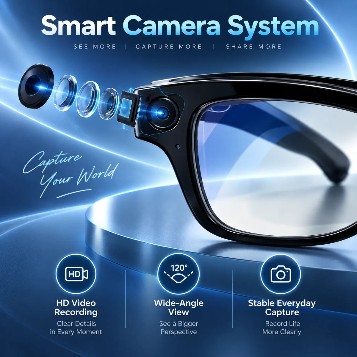 Smart AI Camera Glasses With Bluetooth Translation And Music Playback