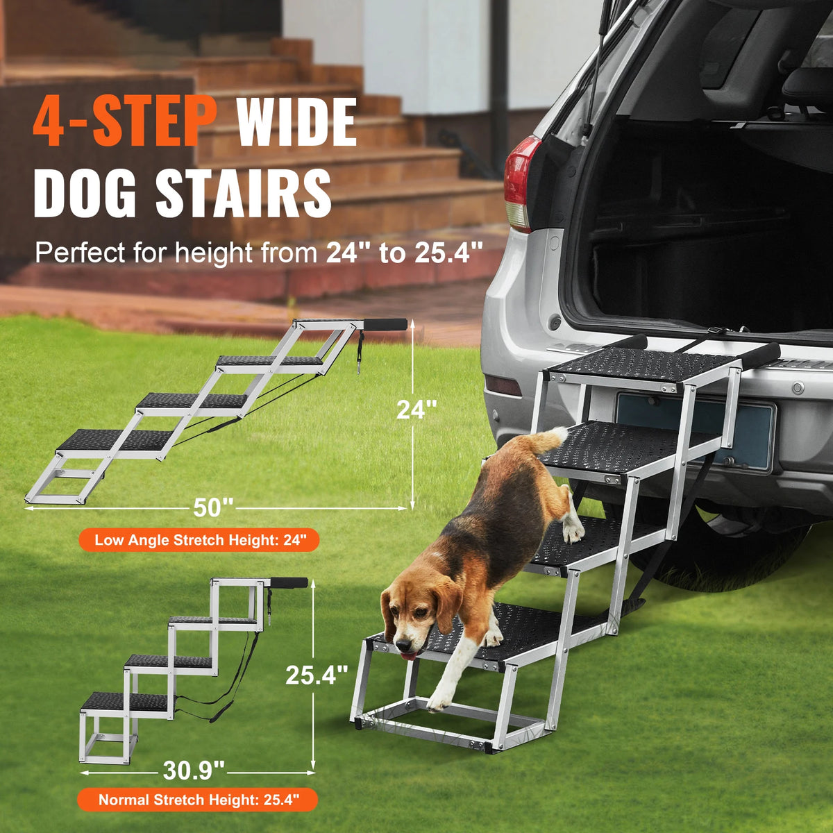 SucceBuy Folding Aluminum Dog Steps for Cars SUVs and Trucks