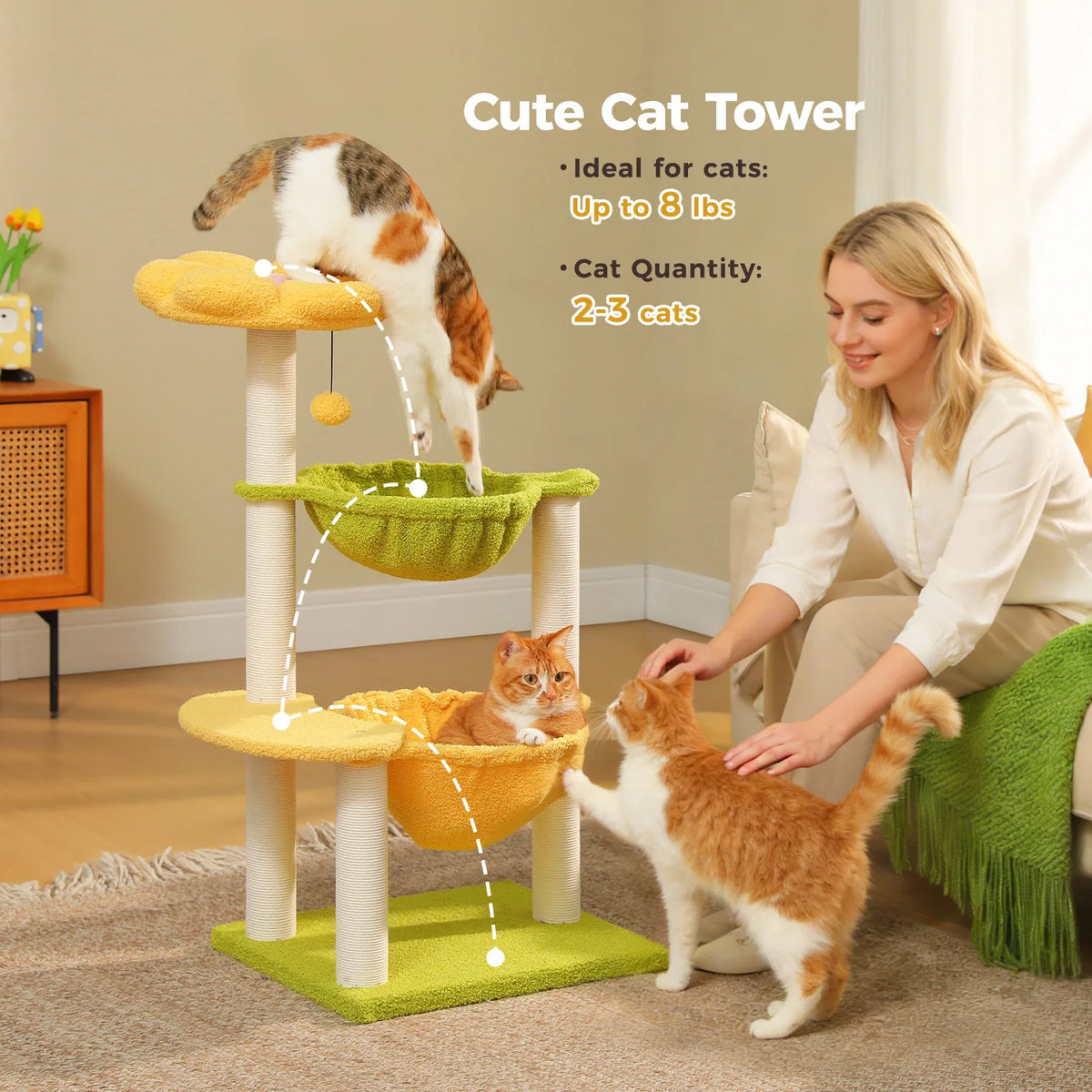 PAWZ Road Flower Cat Tree With Hammocks And Scratching Posts