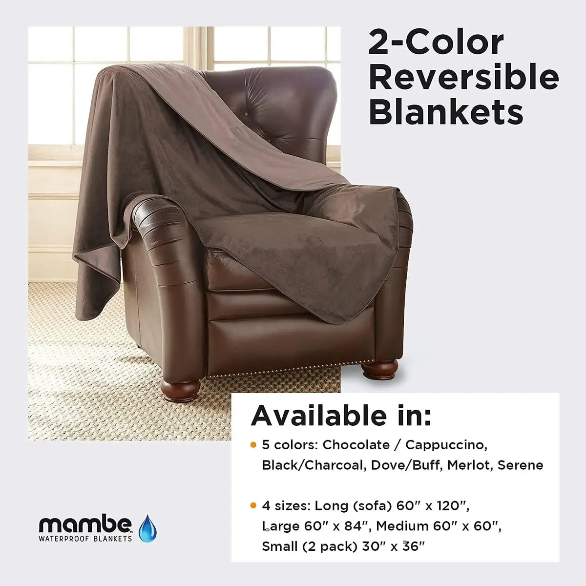 Mambe Waterproof Reversible Washable Pet And Incontinence Throw Blanket