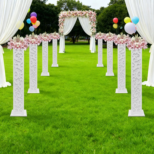 8Pcs Wedding Flower Columns 47 Inch Tall PVC Hollow Out Stand with LED Lights Cloud Pattern for Party Birthday Outdoor Decor