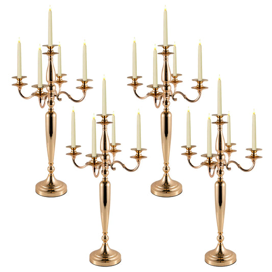 4Pcs 5 Arm Candelabra Candle Holder for Table Centerpieces Gold Metal Candlestick Holder for Wedding Decorative(28 Inch Tall)