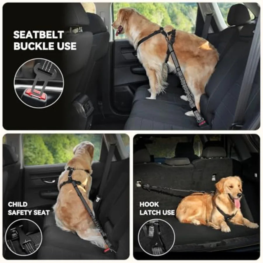 Adjustable Dog Car Harness Seat Belt With Double Safety Clips