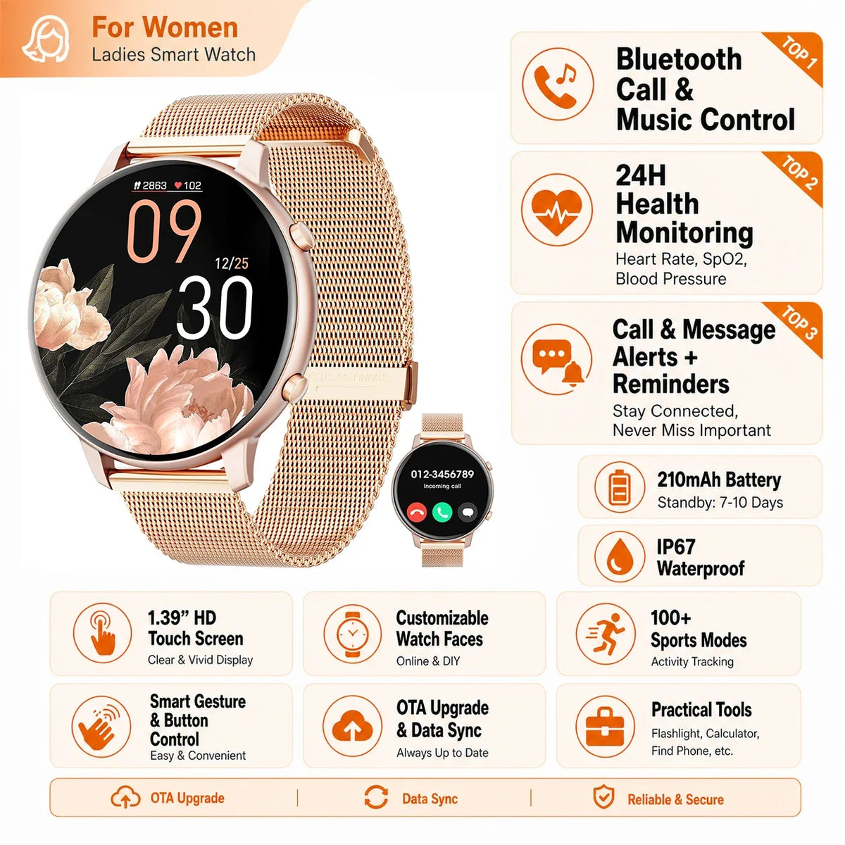 Bluetooth Calling Smartwatch IP67 Fitness Tracking Heart Rate And SpO2