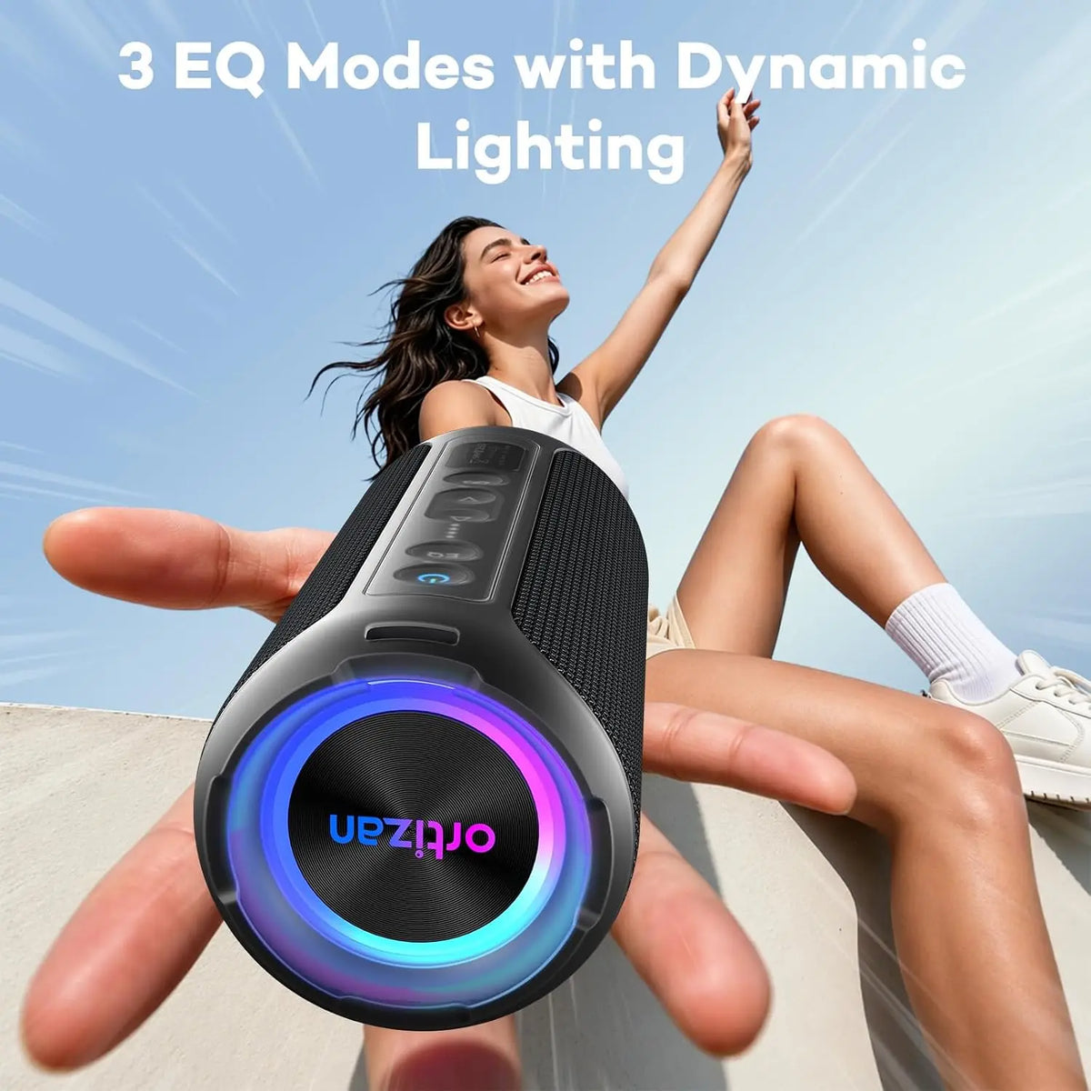 Ortizan Waterproof Bluetooth Speaker With Deep Bass And RGB Lighting