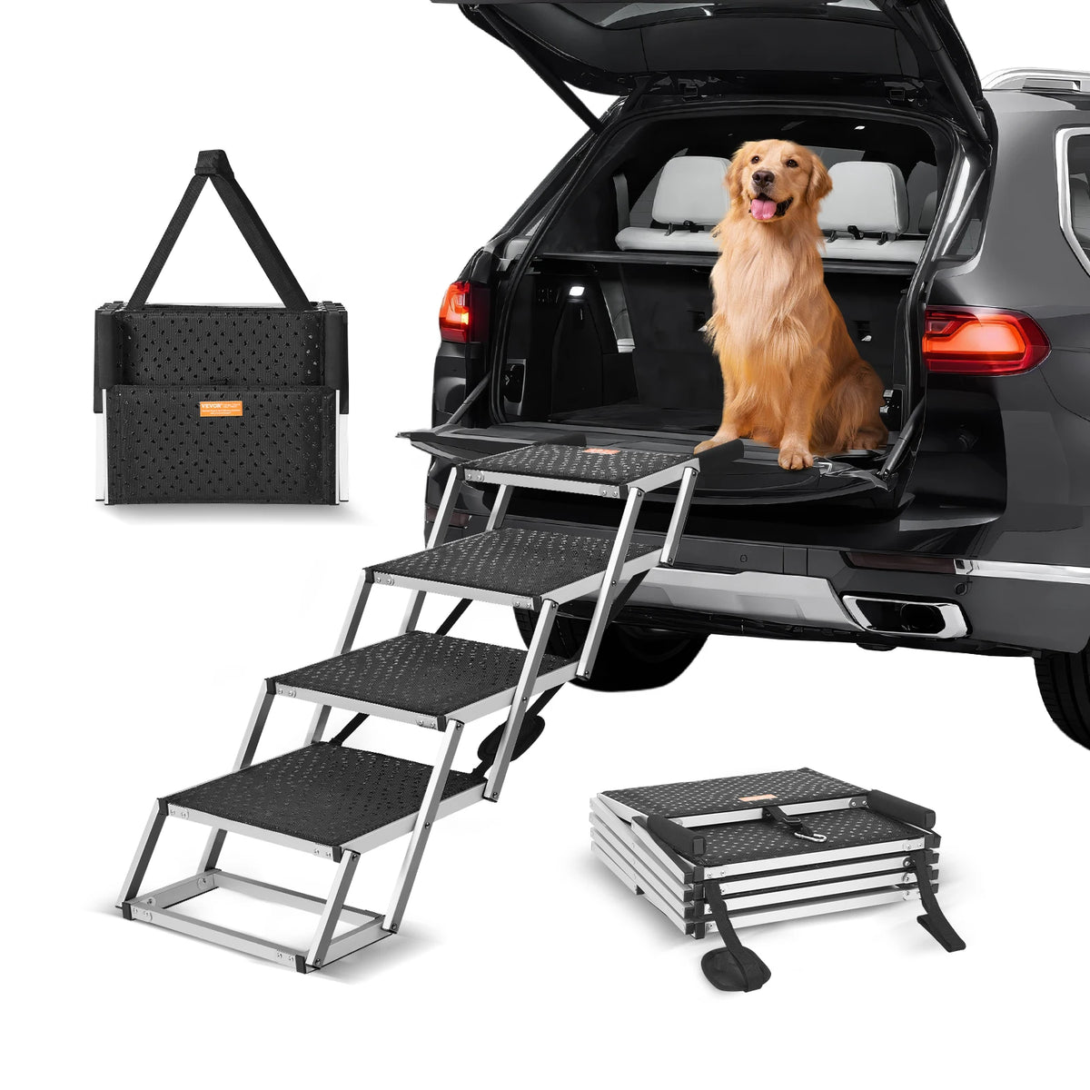 SucceBuy Folding Aluminum Dog Steps for Cars SUVs and Trucks