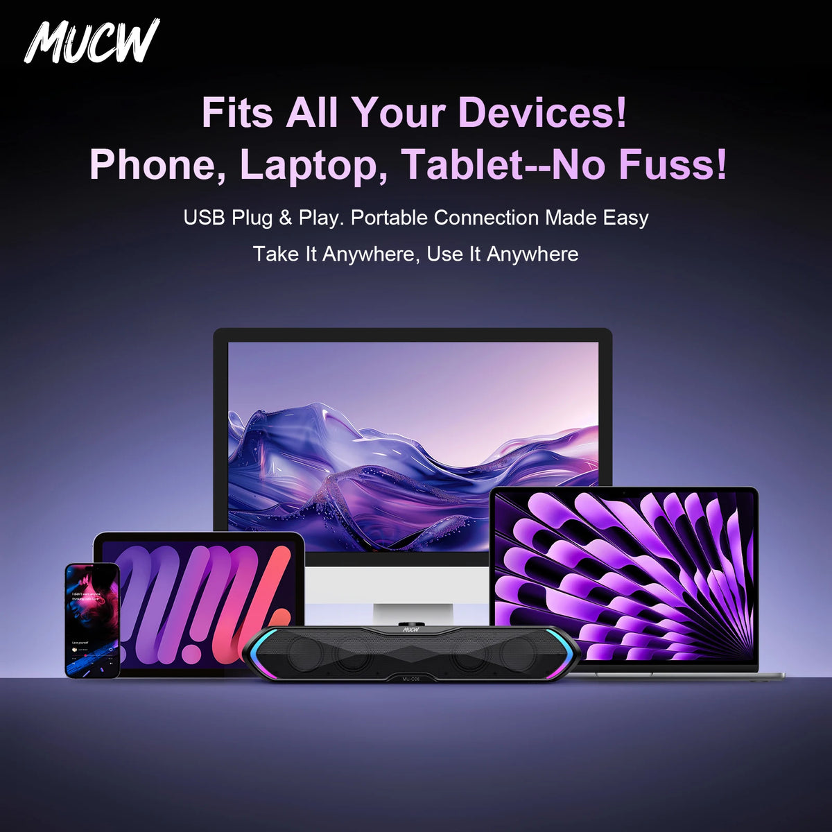 MUCW Bluetooth USB Gaming Soundbar With Stereo Speaker Audio